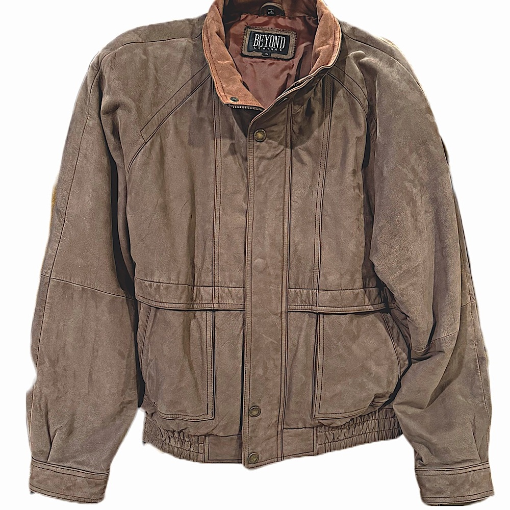 Beyond Leather Vintage Mens Suede and Leather Bomber Moto Jacket Brown Sz L EUC